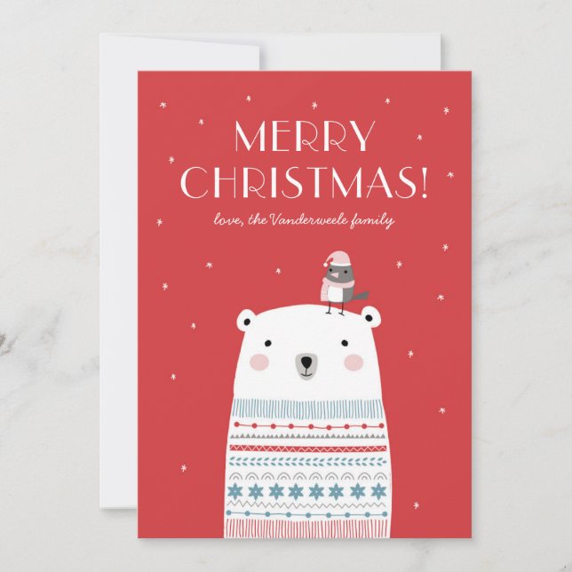 Polar Bear Wishes Greeting Card in Red (Front)