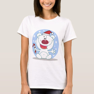 Polar Bear With Candy Cane Holiday Tshirts