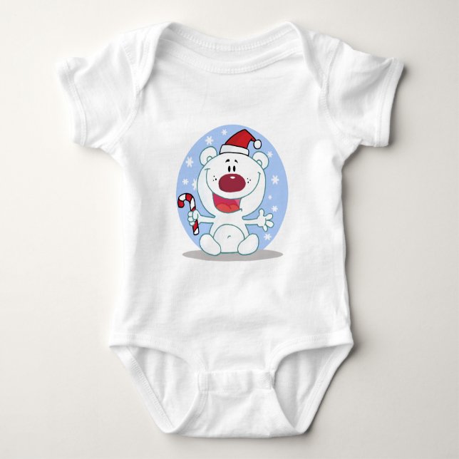 Polar  Bear With Candy Cane Holiday Tshirts (Front)