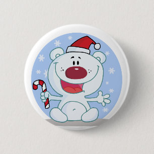 Polar Bear With Candy Cane Holiday Tshirts 6 Cm Round Badge