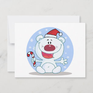 Polar Bear With Candy Cane Holiday Tshirts Card