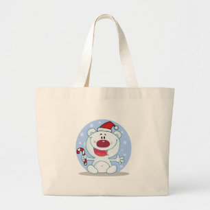 Polar  Bear With Candy Cane Holiday Tshirts Large Tote Bag