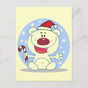 Polar Bear With Candy Cane Holiday Tshirts Postcard