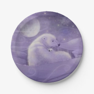 Polar Bear with Cub Wildlife Fantasy Art Paper Plate