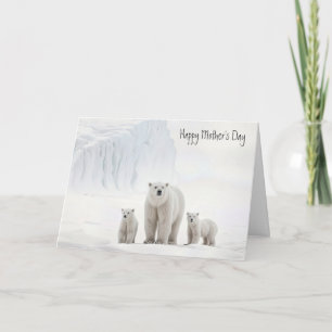 Polar Bear With Cubs For Mother's Day Card