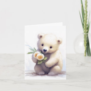 Polar Bear With Flowers Note Card