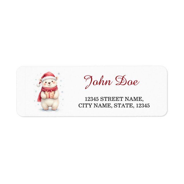 Polar Bear with Gift Christmas Return Address Label (Front)