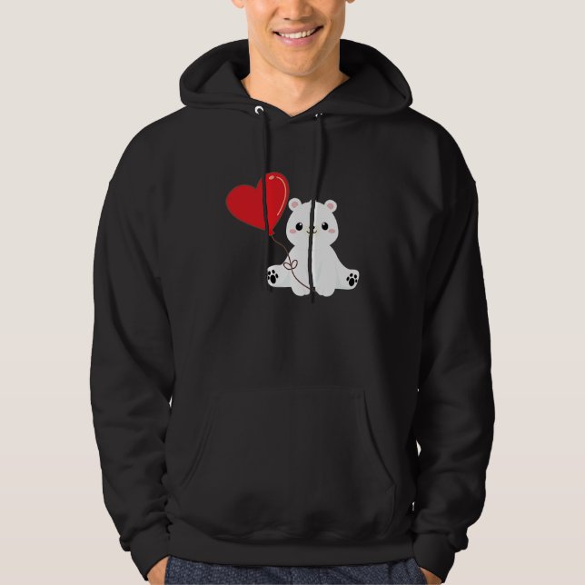 Polar Bear With Heart Balloon Valentines Day Love  Hoodie (Front)