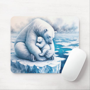 Polar Bear With Her Cub On a Glacier Mouse Pad
