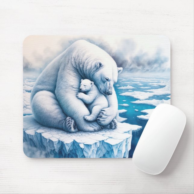 Polar Bear With Her Cub On a Glacier Mouse Pad (With Mouse)