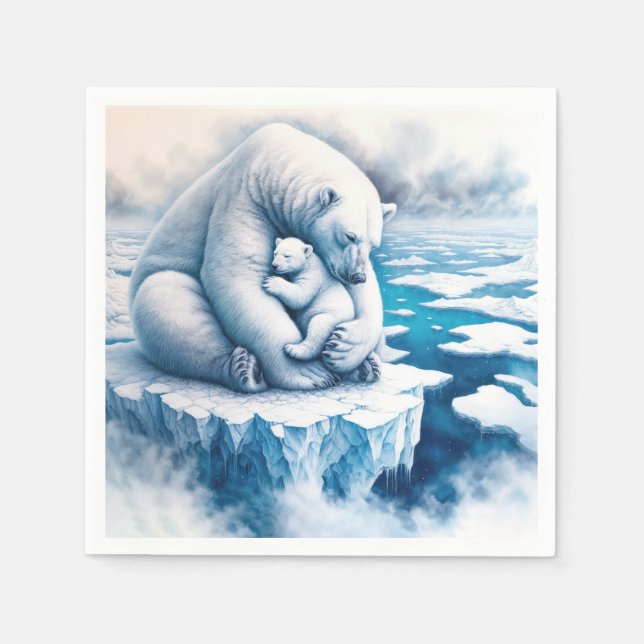 Polar Bear With Her Cub On a Glacier Napkin (Front)