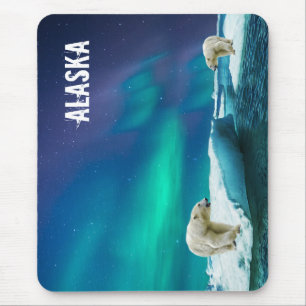 Polar Bear with Northern Lights Alaska Mouse Pad