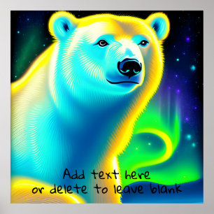 Polar Bear with Northern Lights. Editable text Poster
