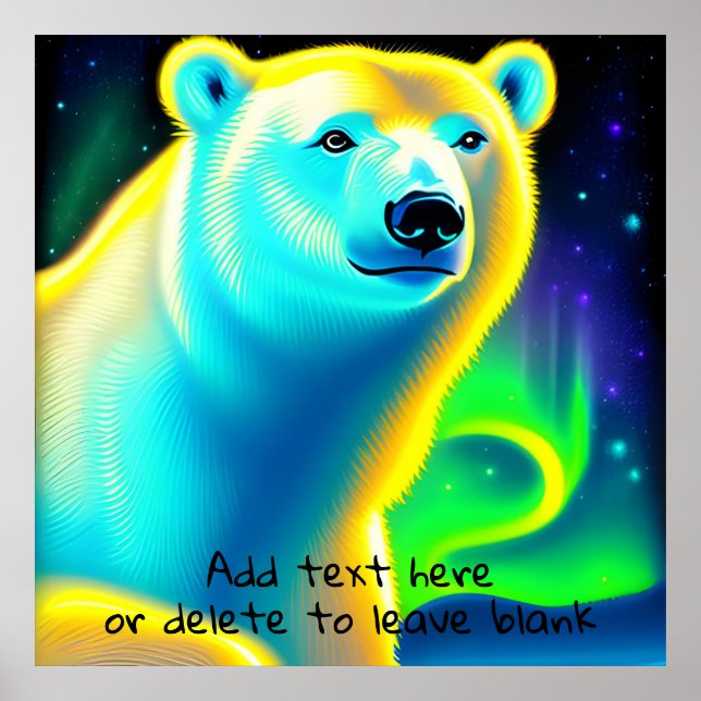 Polar Bear with Northern Lights. Editable text Poster (Front)