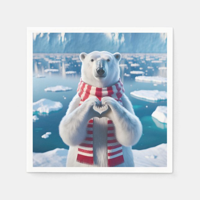 Polar Bear With Paws Forming a Heart Napkin (Front)