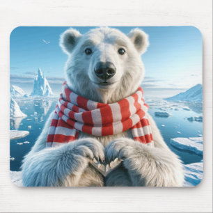 Polar Bear With Paws In Heart Shape Mouse Pad