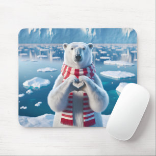 Polar Bear With Paws In Heart Shape Mouse Pad
