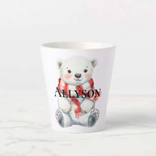 Polar Bear with Peppermint Red White Scarf Latte Mug