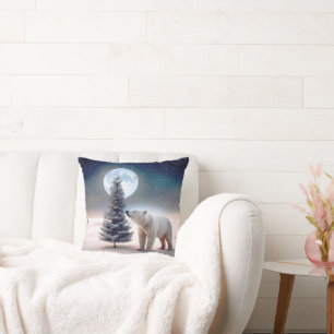 Polar Bear With Pine Tree Cushion