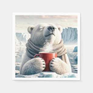 Polar Bear With Red Coffee Mug Napkin