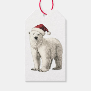 POLAR BEAR WITH SANTA HAT GIFT TAG