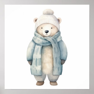 Polar bear with scarf and jacket poster