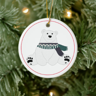 Polar Bear With Scarf Ceramic Ornament