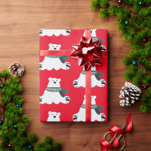 Polar Bear With Scarf Red Wrapping Paper