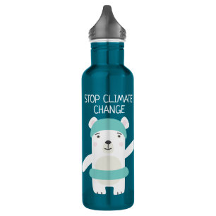 Polar bear with swim ring climate change 710 ml water bottle