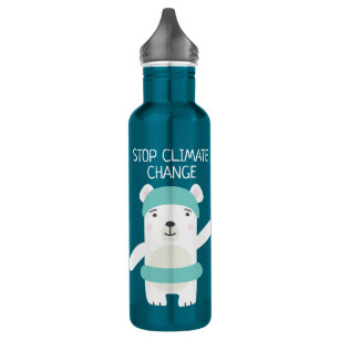 Polar bear with swim ring climate change 710 ml water bottle