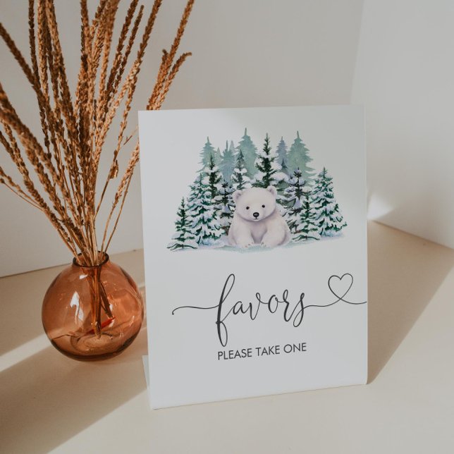 Polar Bear Woodland Winter Baby Shower Favours Pedestal Sign (Creator Uploaded)