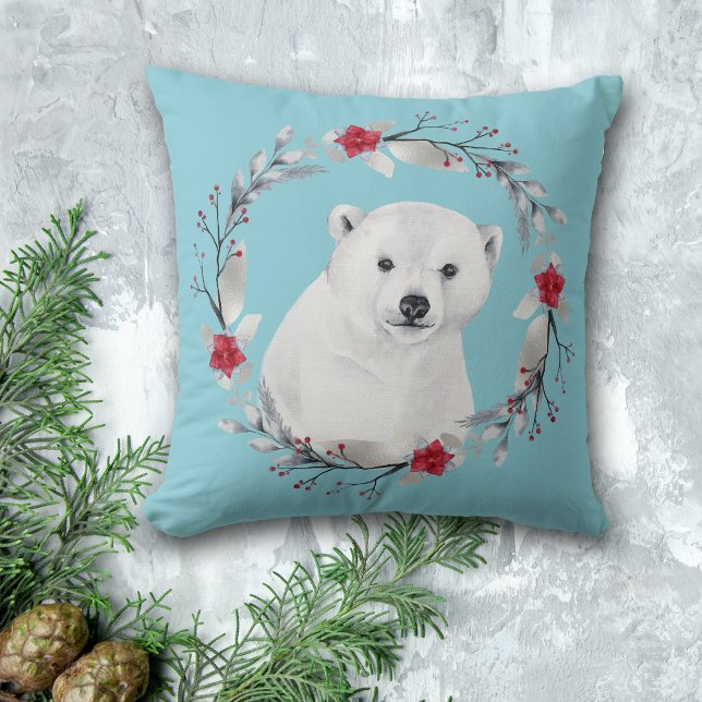 Polar Bear Wreath Kid's Christmas Floral Cushion (Creator Uploaded)