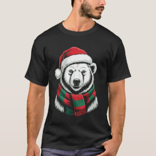 Polar Bear Xmas Santa Hat Scarf Christmas Costume T-Shirt