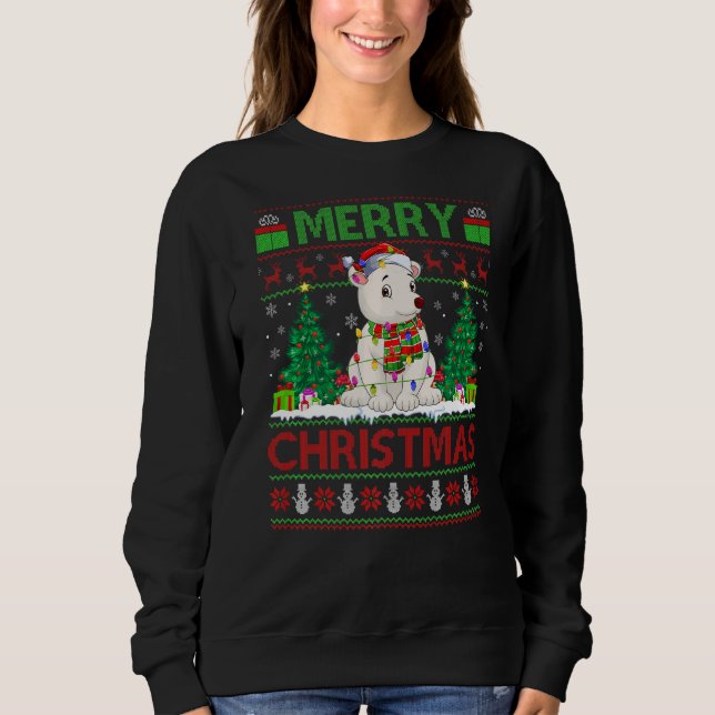Polar Bear  Xmas Tree Ugly Santa Polar Bear Christ Sweatshirt (Front)