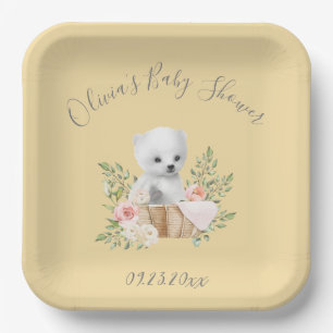 Polar Bear Yellow Baby Shower Paper Plates