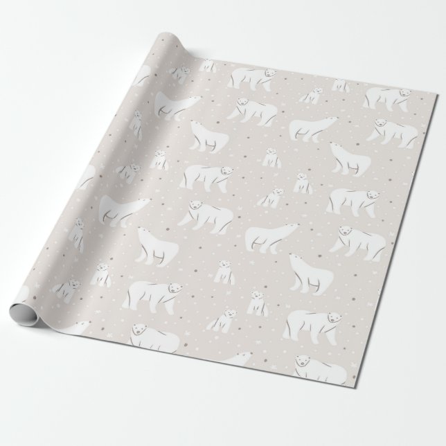 Polar Bears and Snowflakes - beige Wrapping Paper (Unrolled)