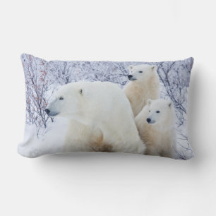 Polar Bears and Two cubs Lumbar Cushion