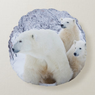 Polar Bears and Two cubs Round Cushion