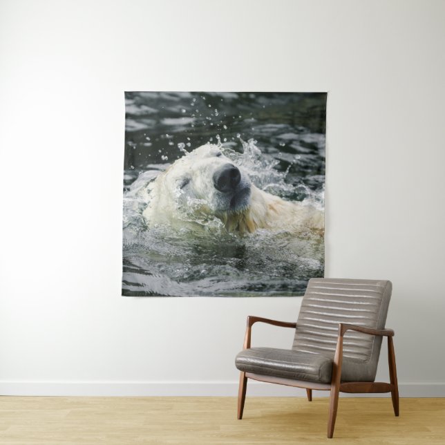 Polar Bear's Aqua Aura Tapestry (In Situ)