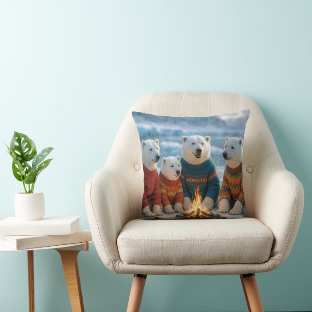 Polar Bears Around a Bonfire Cushion (Chair)