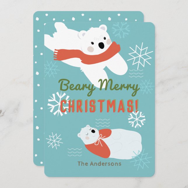 Polar Bears Beary Merry Christmas Card (Front/Back)