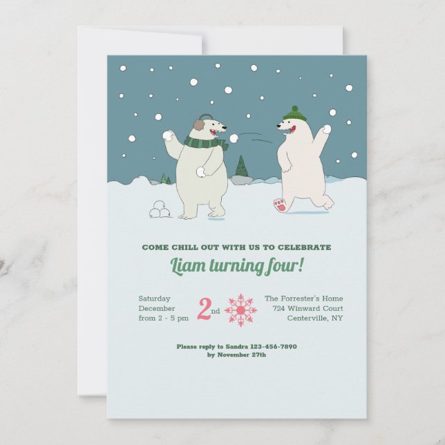 Polar Bears Birthday Party Invitation (Front)