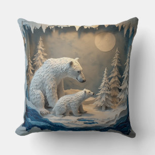 Polar Bears Blue Arctic Forest Scene 🐻‍❄️ Cushion