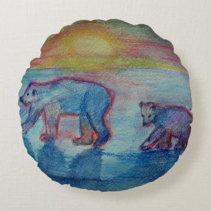 Polar Bears Brushed Polyester Round throw cushion