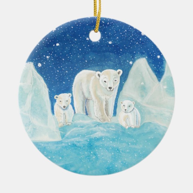 Polar Bears  Ceramic Ornament (Front)