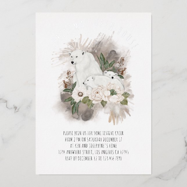 Polar Bears Christmas Open House Luxury Real Foil  (Front)