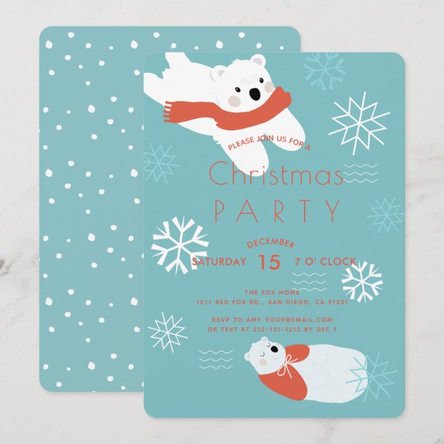 Polar Bears Christmas Party Invitation Card (Front/Back)