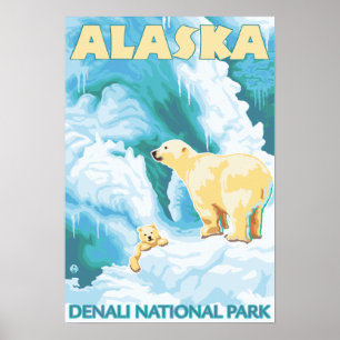 Polar Bears & Cub - Denali National Park, Alaska Poster