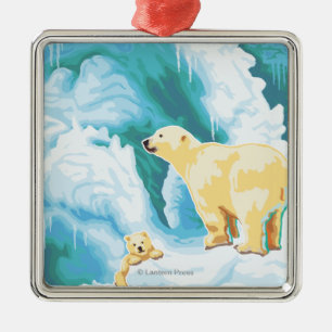 Polar Bears & Cub - Katmai, Alaska Metal Tree Decoration