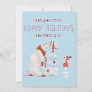 Polar Bears Decorating Tree Holiday Card
